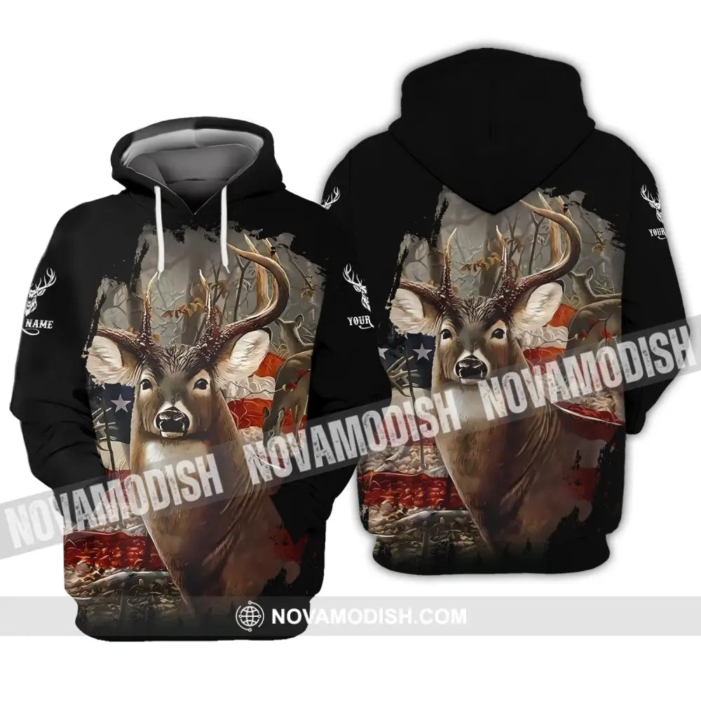 Unisex Shirt - Custom Name 3D Shirt - America Deer Hoodie / S T-shirt
