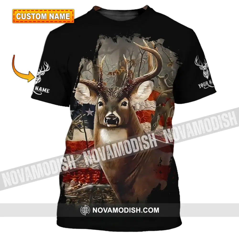Unisex Shirt - Custom Name 3D Shirt - America Deer T-shirt