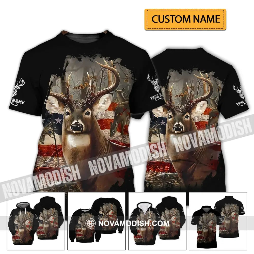 Unisex Shirt - Custom Name 3D Shirt - America Deer T-shirt