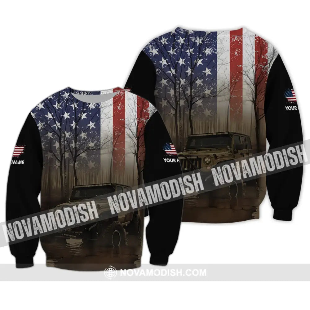 Unisex Shirt - Custom Name 3D Shirt - America Flag Long Sleeve / S T-shirt