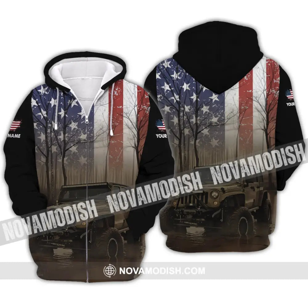 Unisex Shirt - Custom Name 3D Shirt - America Flag Zipper Hoodie / S T-shirt