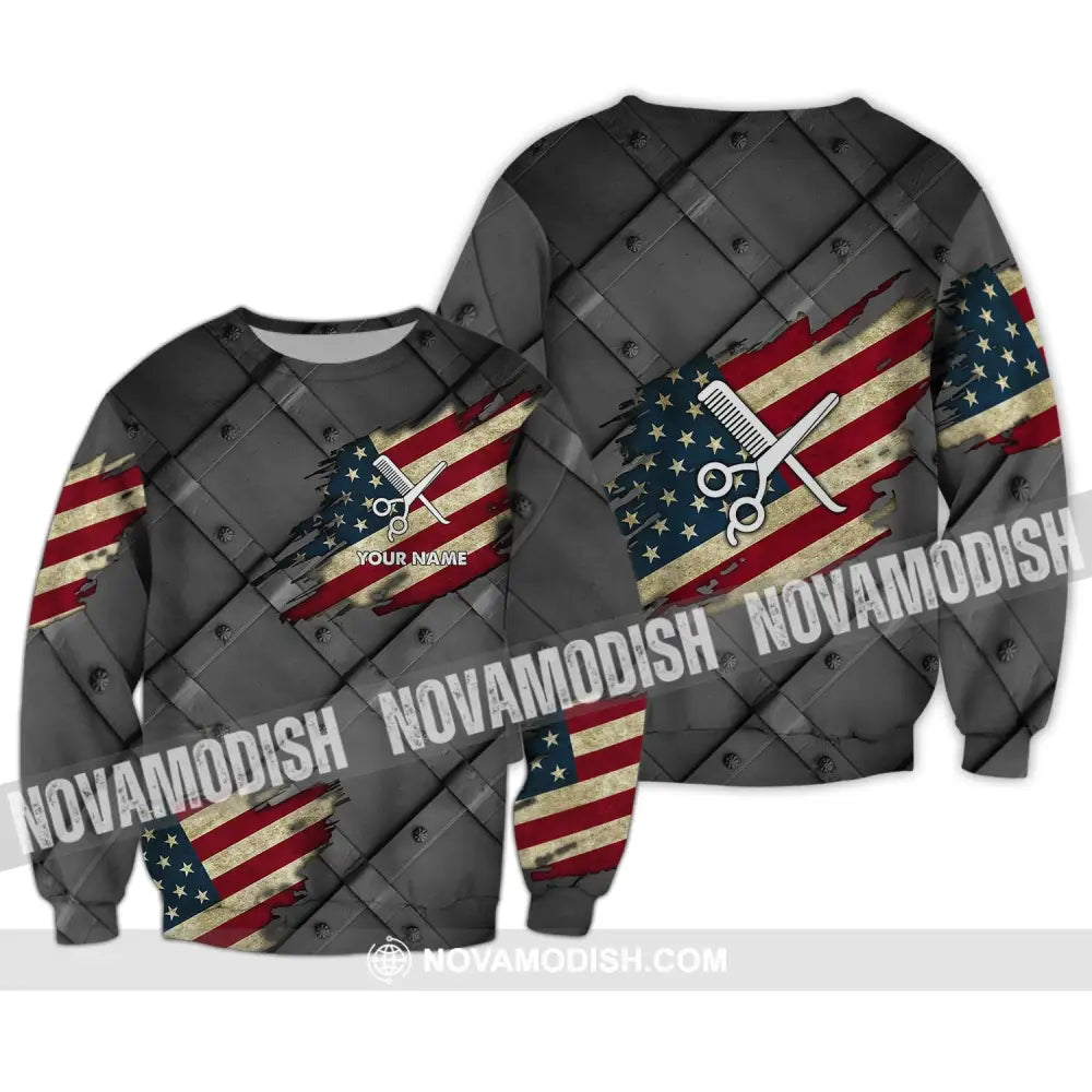 Unisex Shirt - Custom Name 3D Shirt - America Hair Designer Long Sleeve / S T-shirt