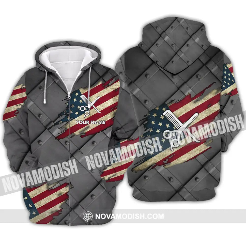 Unisex Shirt - Custom Name 3D Shirt - America Hair Designer Zipper Hoodie / S T-shirt