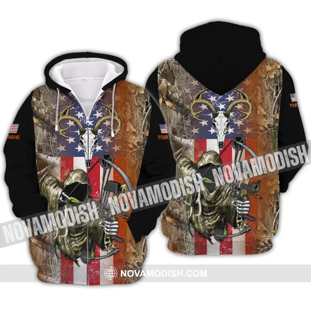 Unisex Shirt - Custom Name 3D Shirt - America Hunter Zipper Hoodie / S T-shirt
