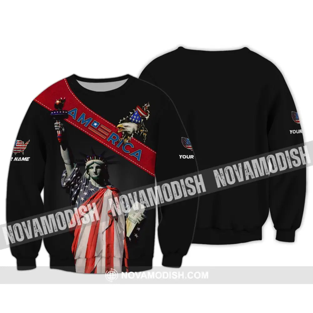 Unisex Shirt - Custom Name 3D Shirt - America Icon Liberties Long Sleeve / S T-shirt