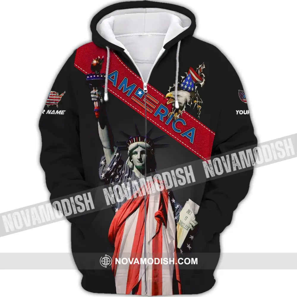 Unisex Shirt - Custom Name 3D Shirt - America Icon Liberties Zipper Hoodie / S T-shirt