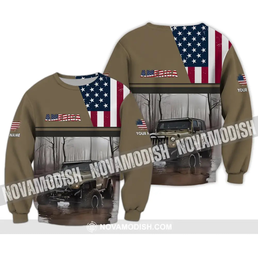 Unisex Shirt - Custom Name 3D Shirt - America Map Long Sleeve / S T-shirt