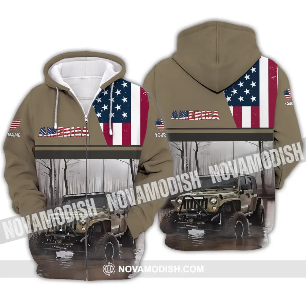 Unisex Shirt - Custom Name 3D Shirt - America Map Zipper Hoodie / S T-shirt