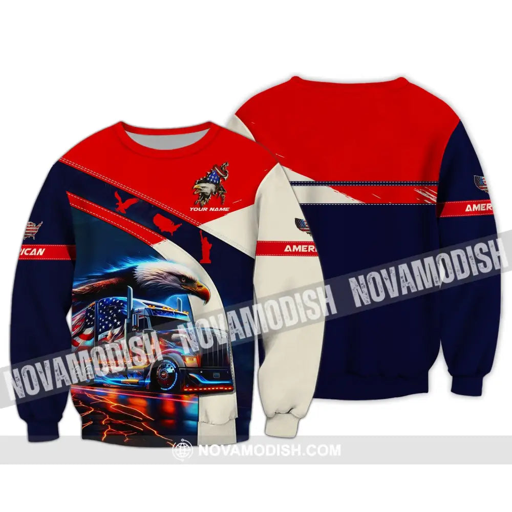 Unisex Shirt - Custom Name 3D Shirt - America Truck Flag Color Long Sleeve / S T-shirt