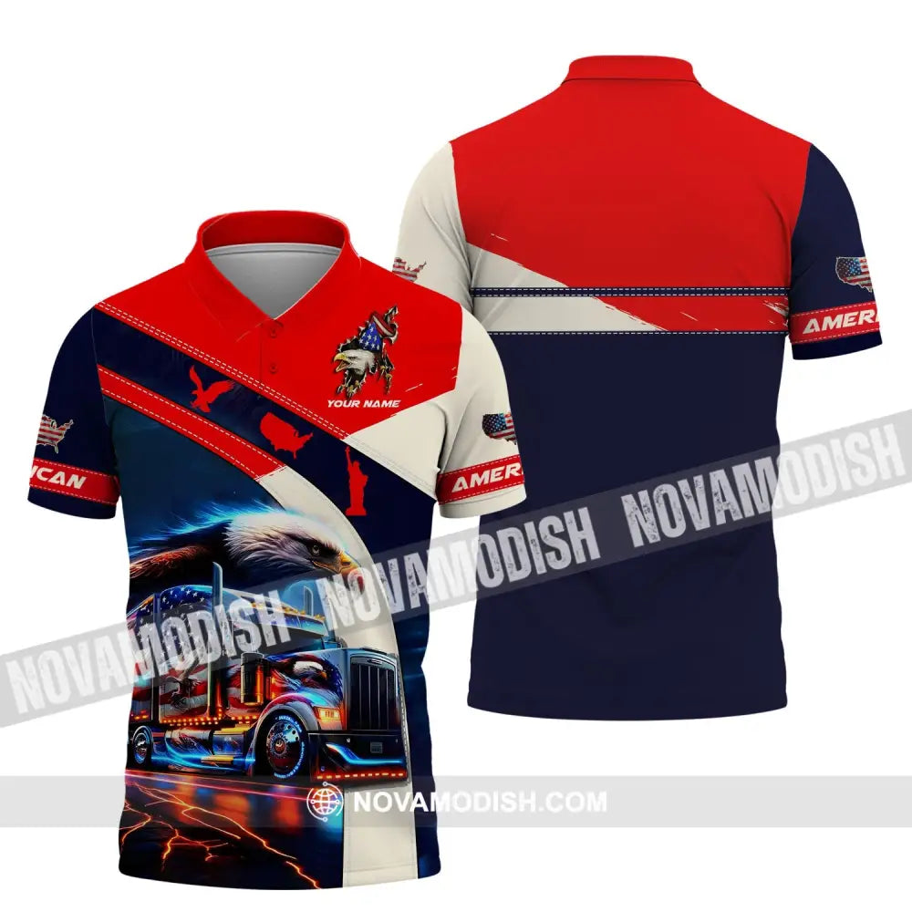 Unisex Shirt - Custom Name 3D Shirt - America Truck Flag Color Polo Shirt / S T-shirt