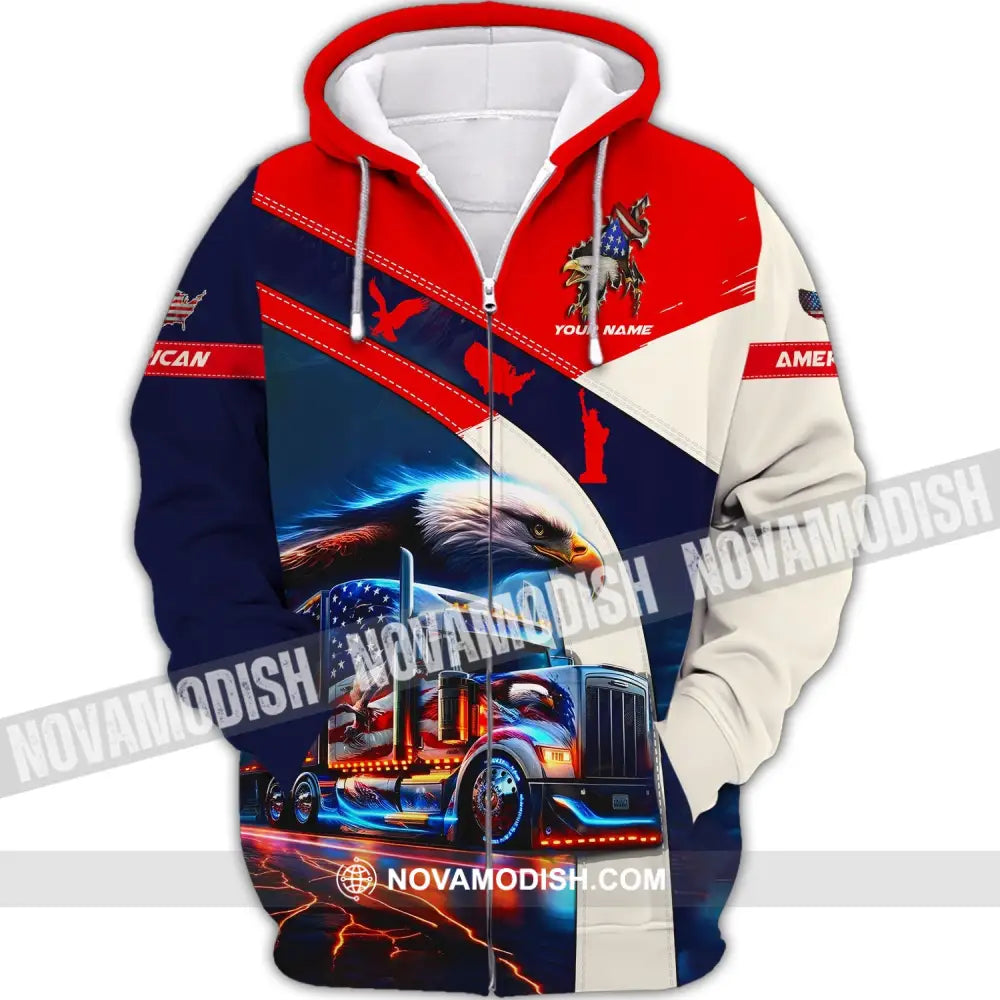 Unisex Shirt - Custom Name 3D Shirt - America Truck Flag Color Zipper Hoodie / S T-shirt