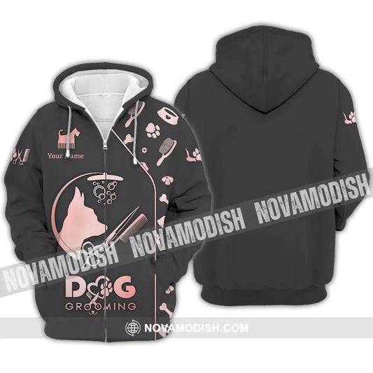 Unisex Shirt - Custom Name 3D Shirt - Dog Grooming Shirt Zipper Hoodie / S T-shirt
