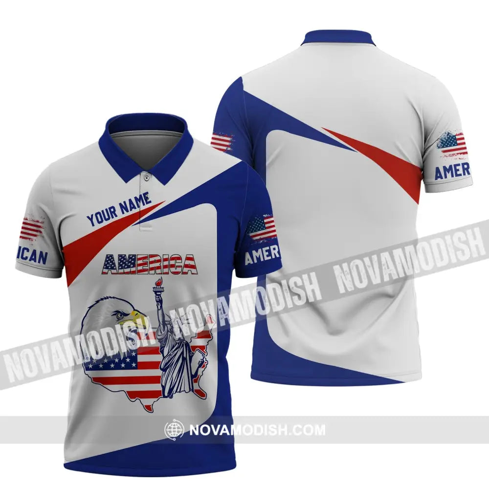 Unisex Shirt - Custom Name 3D Shirt - Eagle Liberties America Flag Polo Shirt / S T-shirt