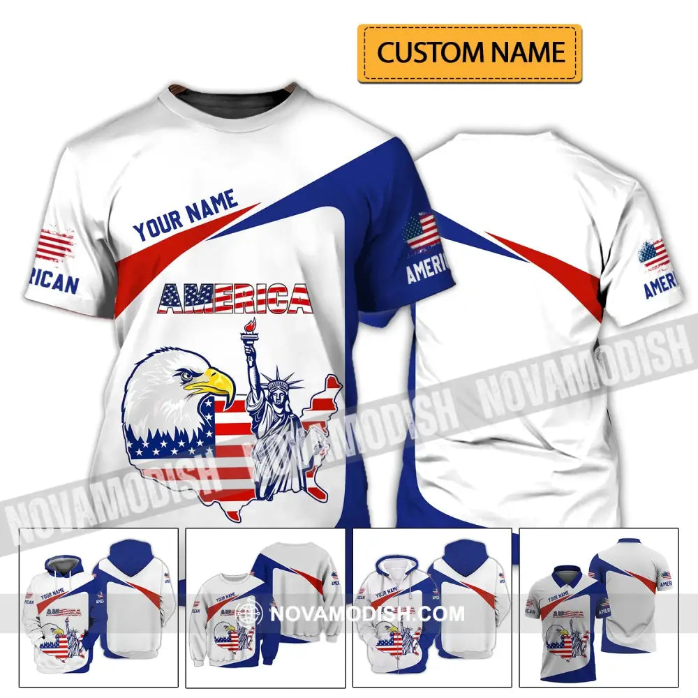 Unisex Shirt - Custom Name 3D Shirt - Eagle Liberties America Flag T-shirt
