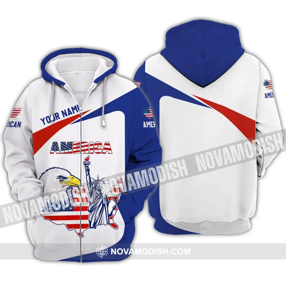Unisex Shirt - Custom Name 3D Shirt - Eagle Liberties America Flag Zipper Hoodie / S T-shirt