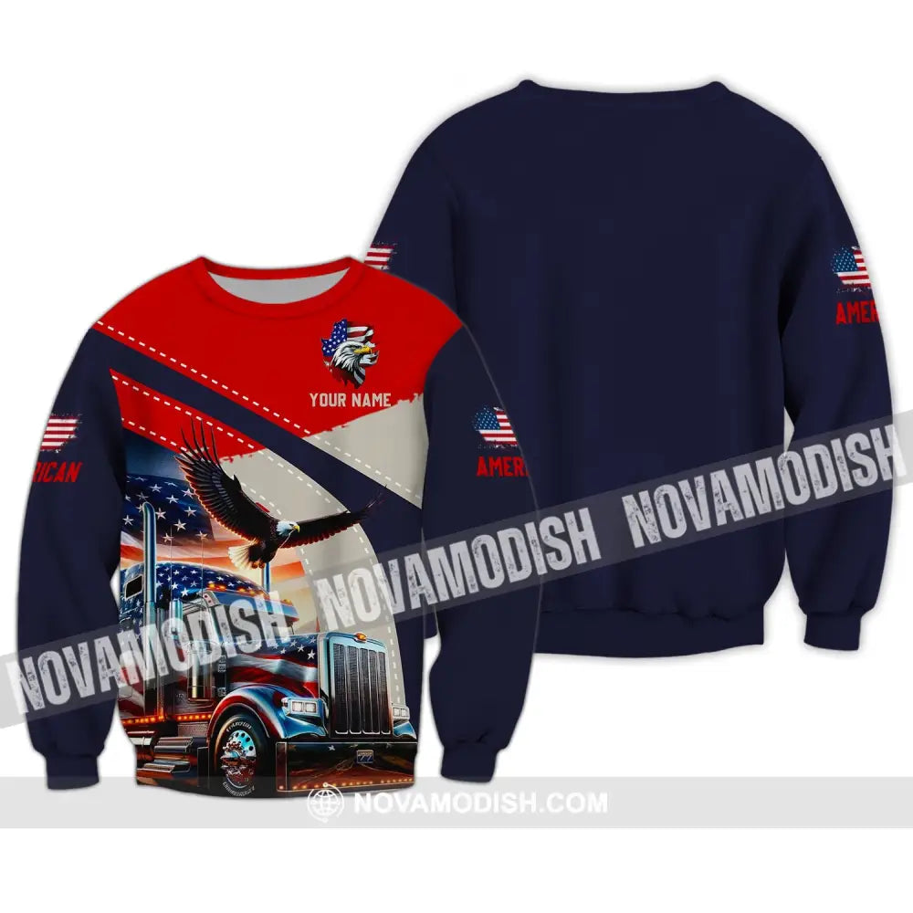 Unisex Shirt - Custom Name 3D Shirt - Eagle Truck America Flag Color Long Sleeve / S T-shirt