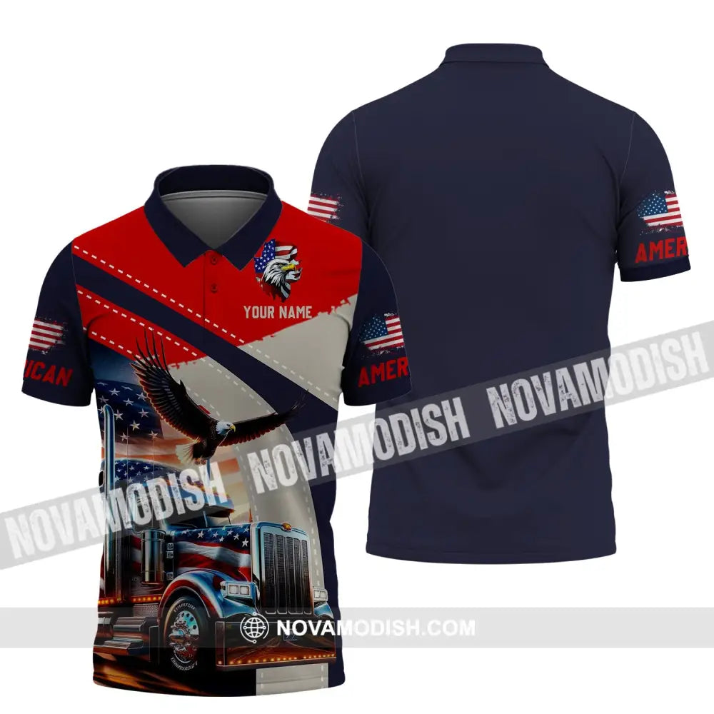 Unisex Shirt - Custom Name 3D Shirt - Eagle Truck America Flag Color Polo Shirt / S T-shirt