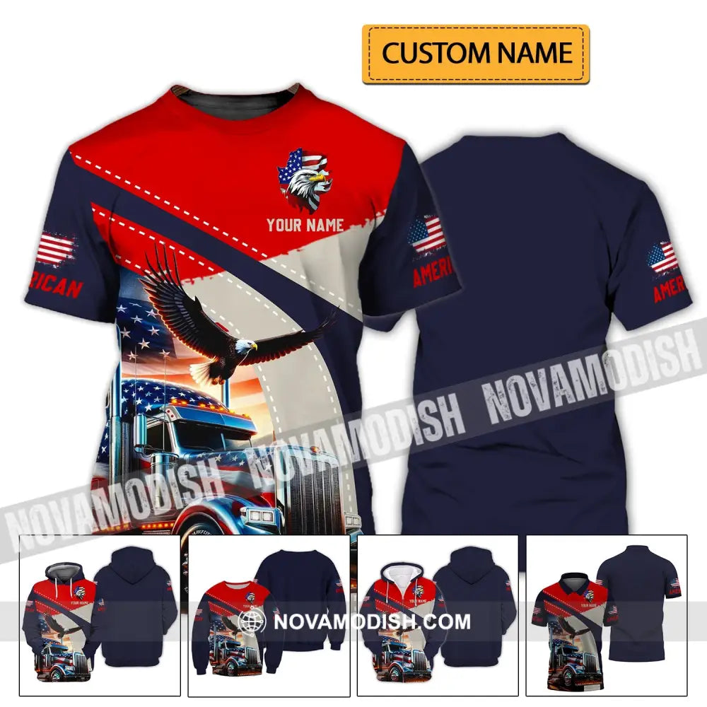 Unisex Shirt - Custom Name 3D Shirt - Eagle Truck America Flag Color T-shirt