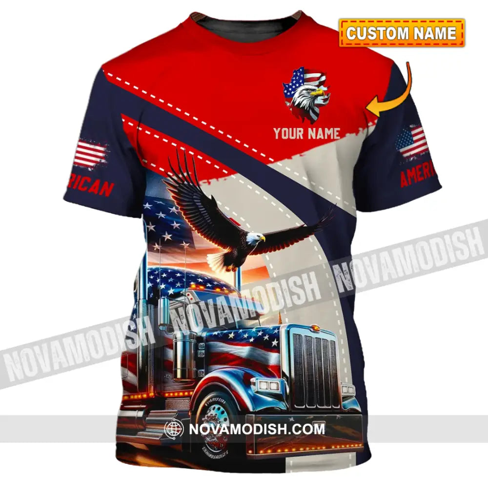 Unisex Shirt - Custom Name 3D Shirt - Eagle Truck America Flag Color T-shirt