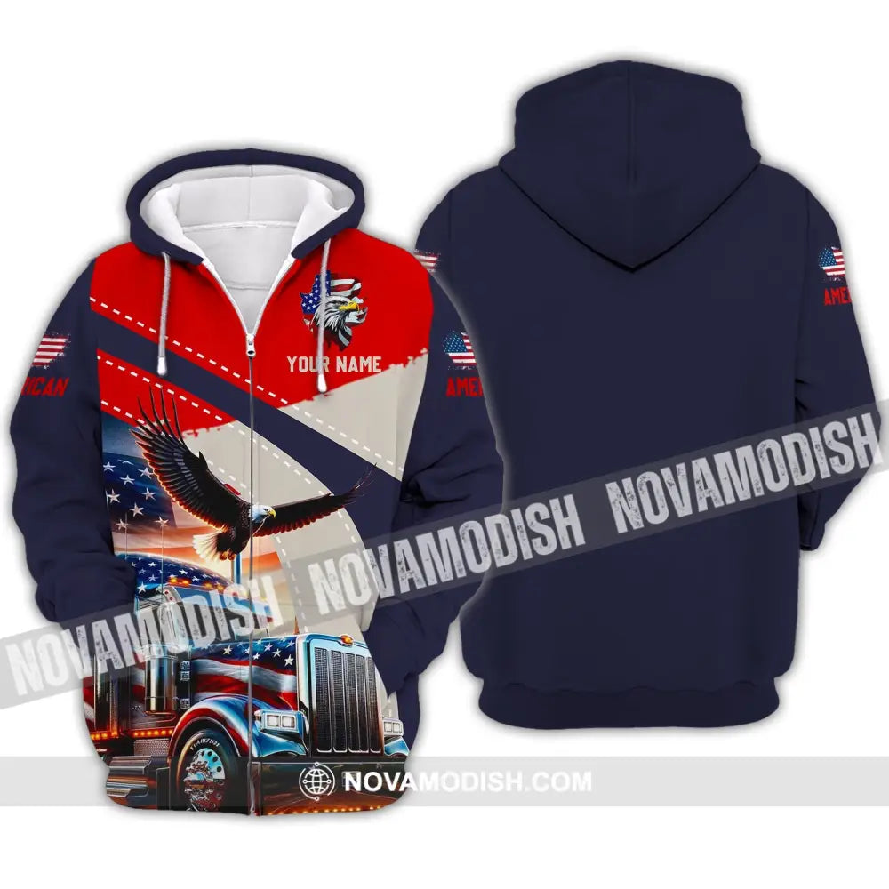 Unisex Shirt - Custom Name 3D Shirt - Eagle Truck America Flag Color Zipper Hoodie / S T-shirt