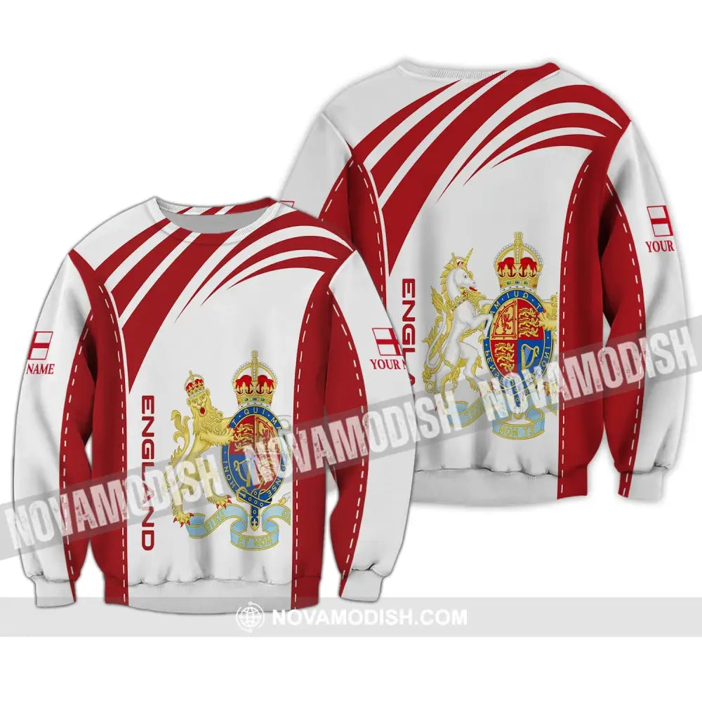 Unisex Shirt - Custom Name 3D Shirt - England Flag Design Long Sleeve / S T-shirt