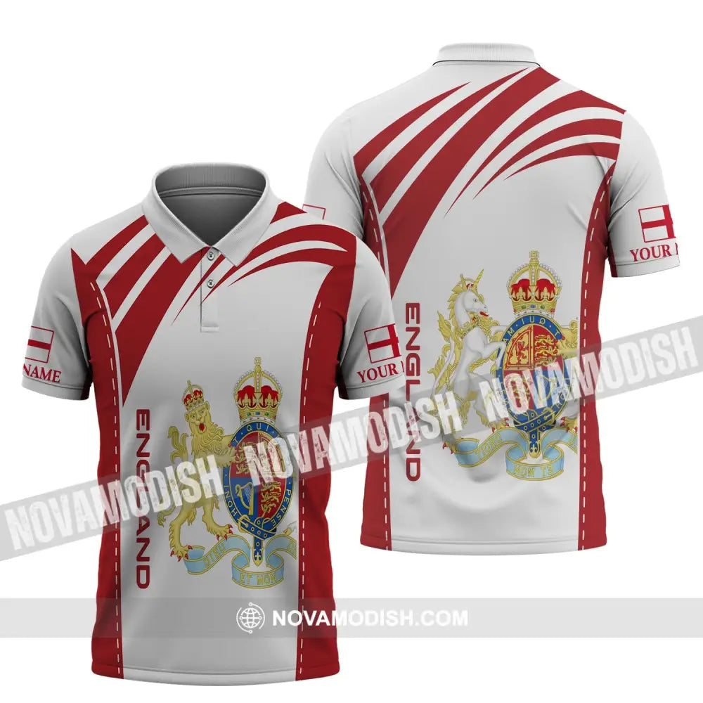 Unisex Shirt - Custom Name 3D Shirt - England Flag Design Polo Shirt / S T-shirt
