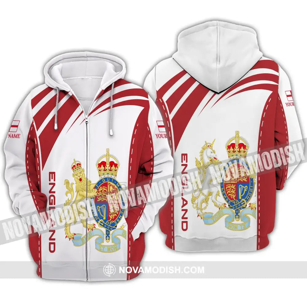 Unisex Shirt - Custom Name 3D Shirt - England Flag Design Zipper Hoodie / S T-shirt