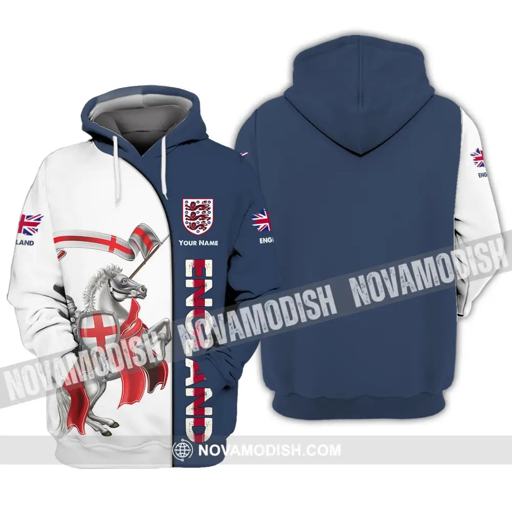 Unisex Shirt - Custom Name 3D Shirt - England Hero Horse Map And Logo Hoodie / S T-shirt