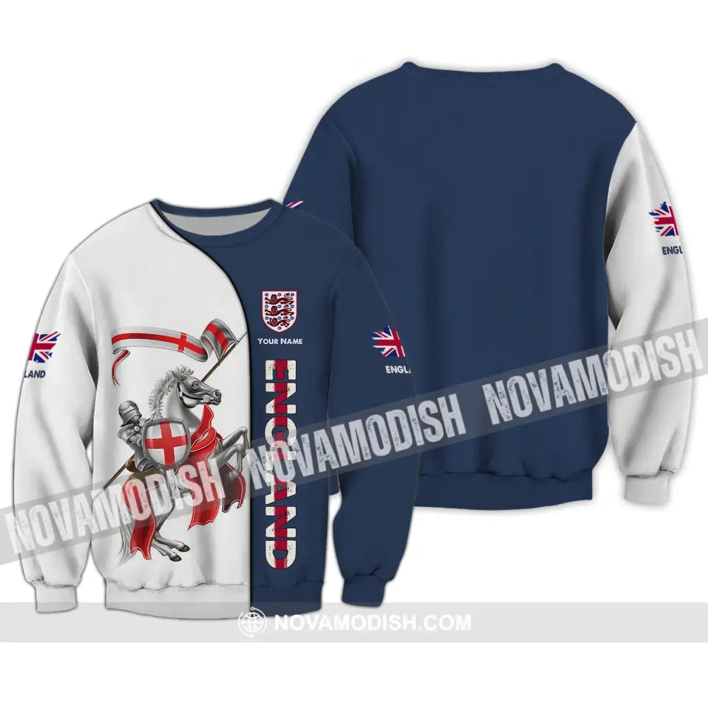Unisex Shirt - Custom Name 3D Shirt - England Hero Horse Map And Logo Long Sleeve / S T-shirt