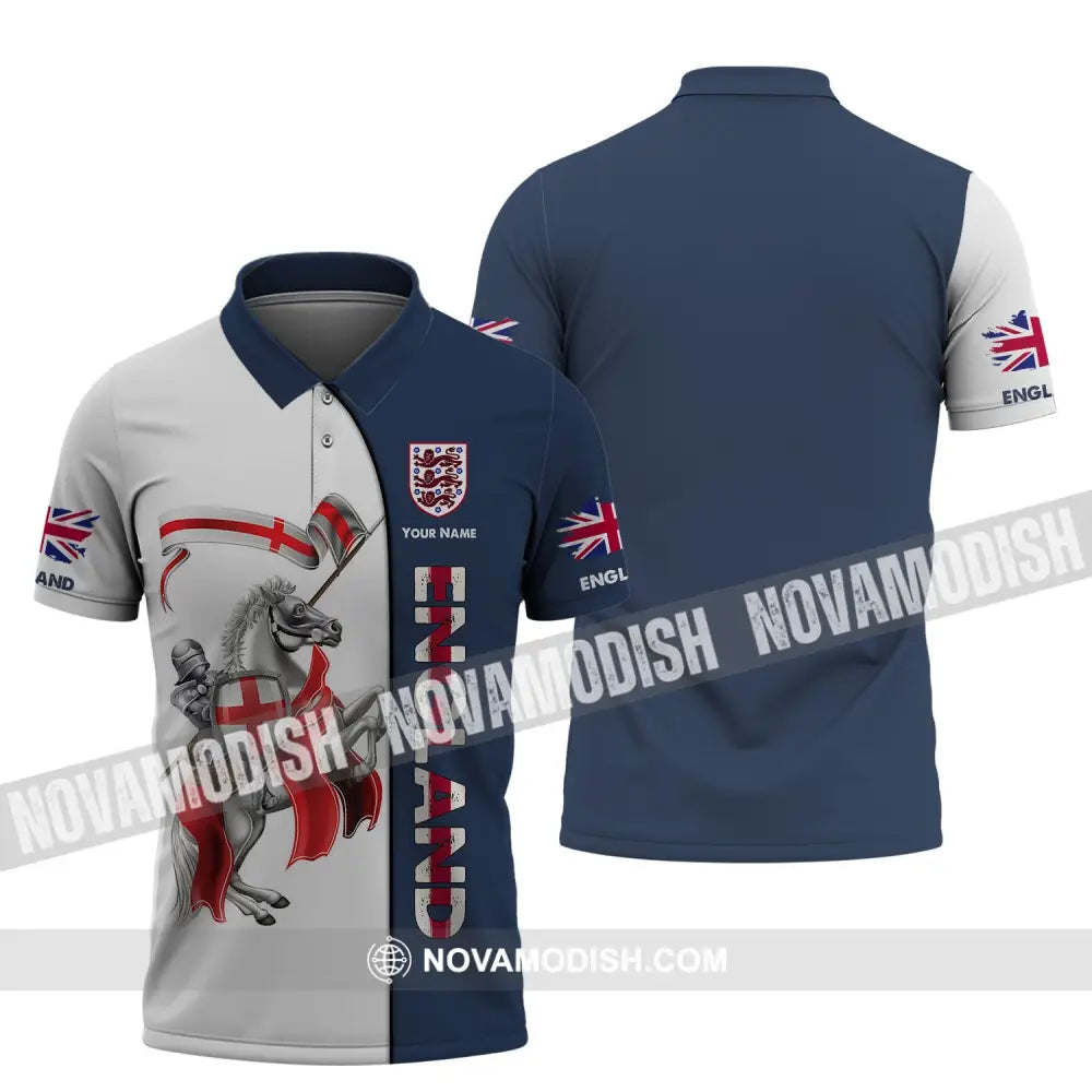 Unisex Shirt - Custom Name 3D Shirt - England Hero Horse Map And Logo Polo Shirt / S T-shirt