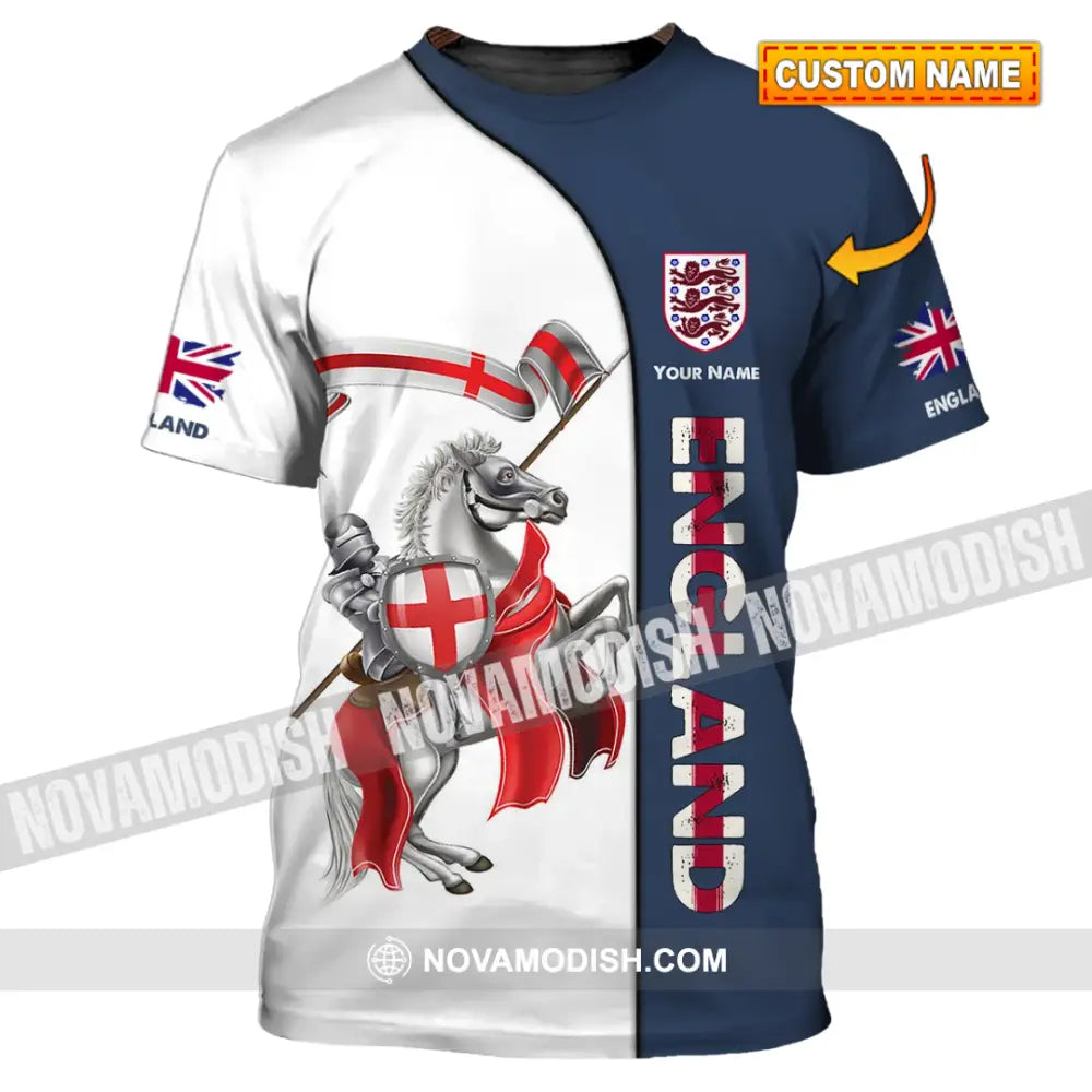 Unisex Shirt - Custom Name 3D Shirt - England Hero Horse Map And Logo T-shirt