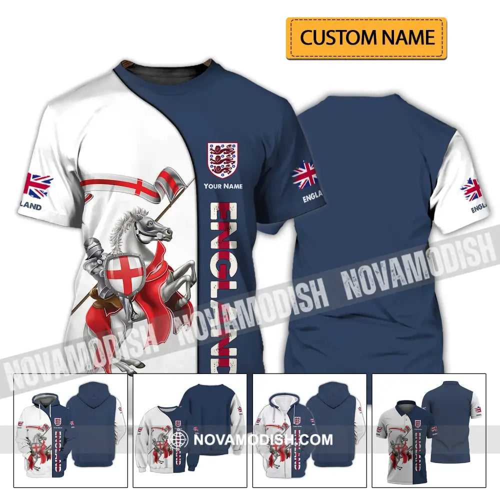 Unisex Shirt - Custom Name 3D Shirt - England Hero Horse Map And Logo T-shirt
