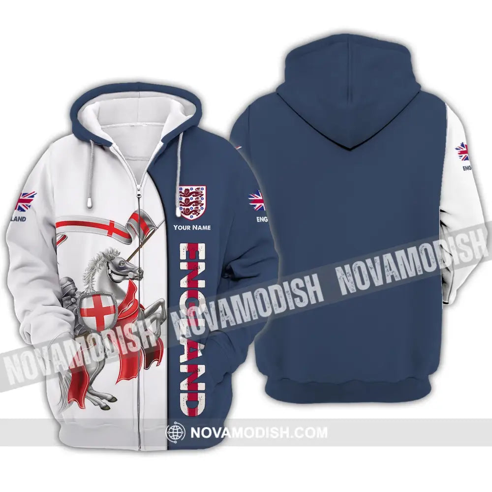 Unisex Shirt - Custom Name 3D Shirt - England Hero Horse Map And Logo Zipper Hoodie / S T-shirt