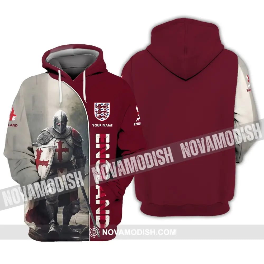 Unisex Shirt - Custom Name 3D Shirt - England Hero Map And Logo Hoodie / S T-shirt