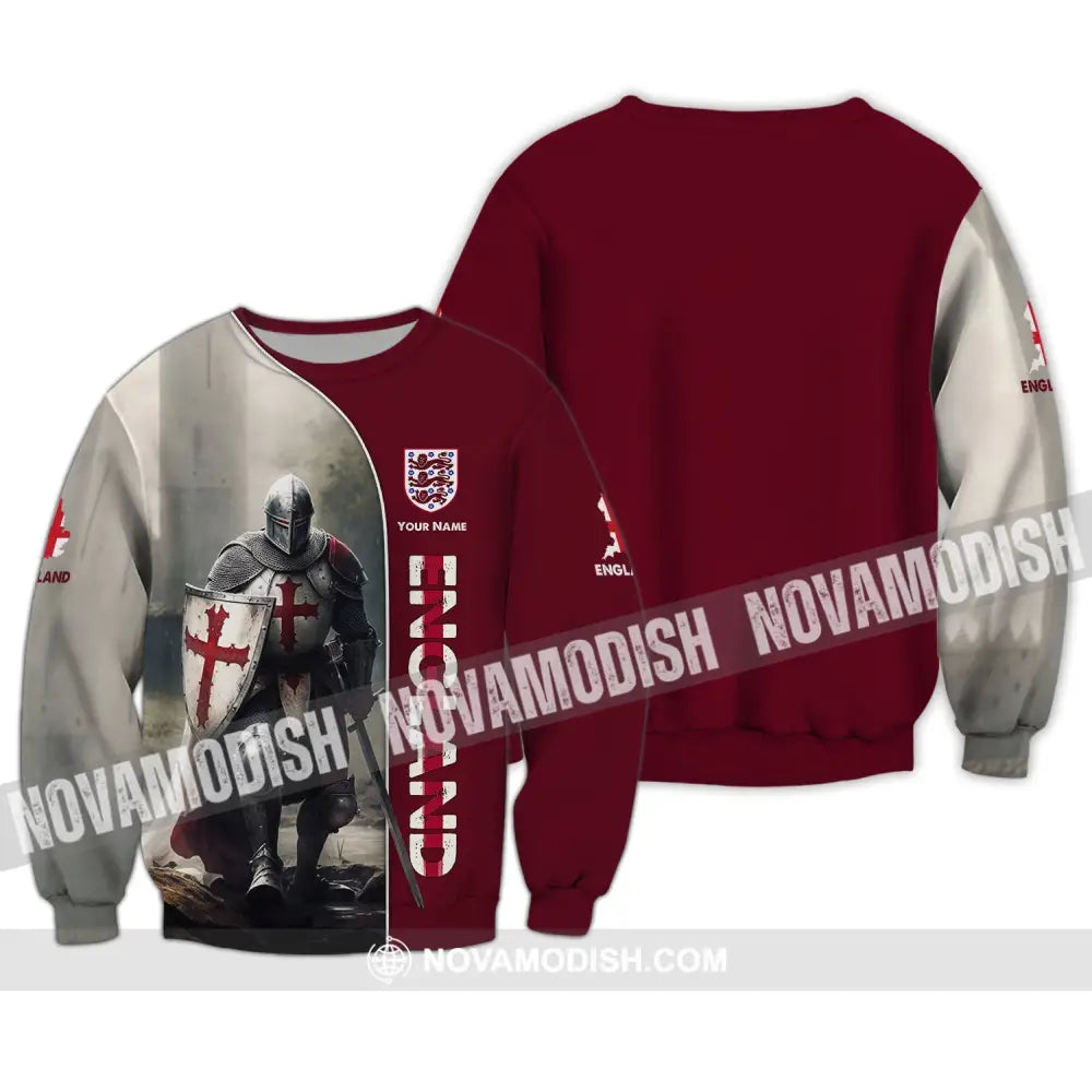 Unisex Shirt - Custom Name 3D Shirt - England Hero Map And Logo Long Sleeve / S T-shirt