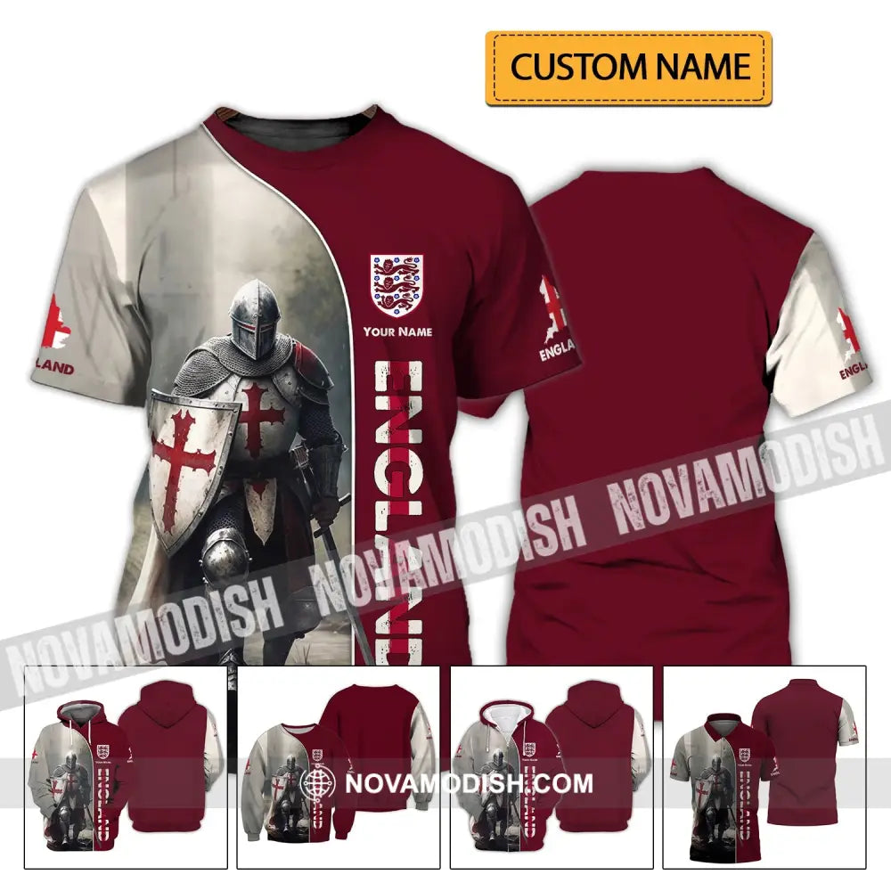 Unisex Shirt - Custom Name 3D Shirt - England Hero Map And Logo T-shirt
