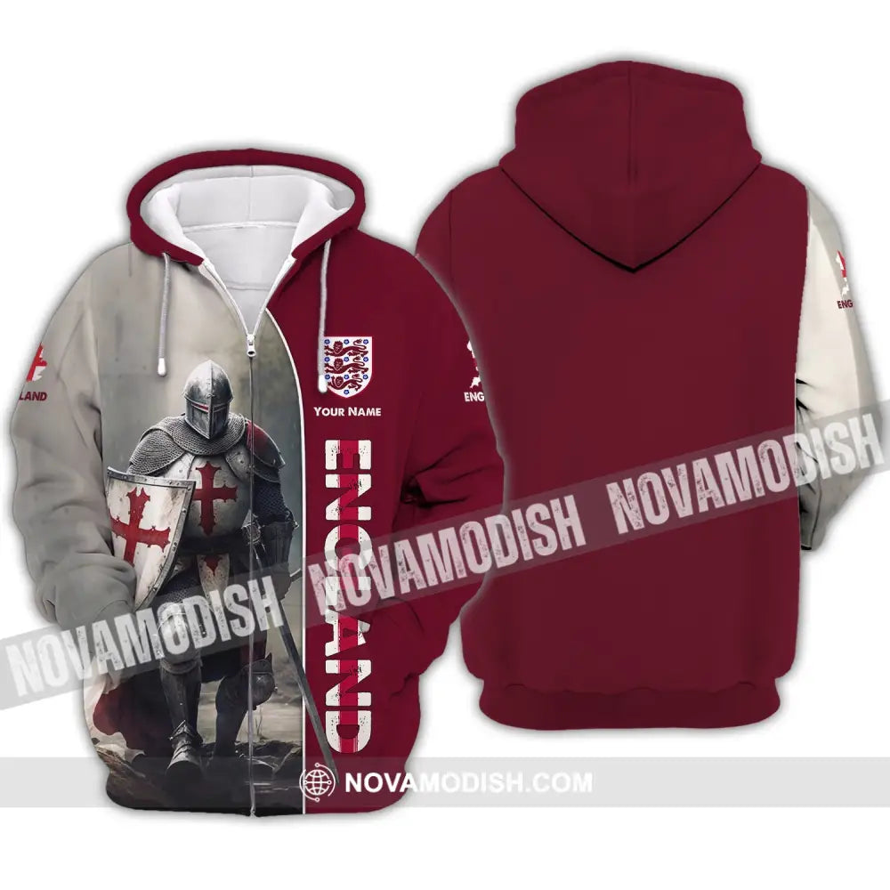 Unisex Shirt - Custom Name 3D Shirt - England Hero Map And Logo Zipper Hoodie / S T-shirt