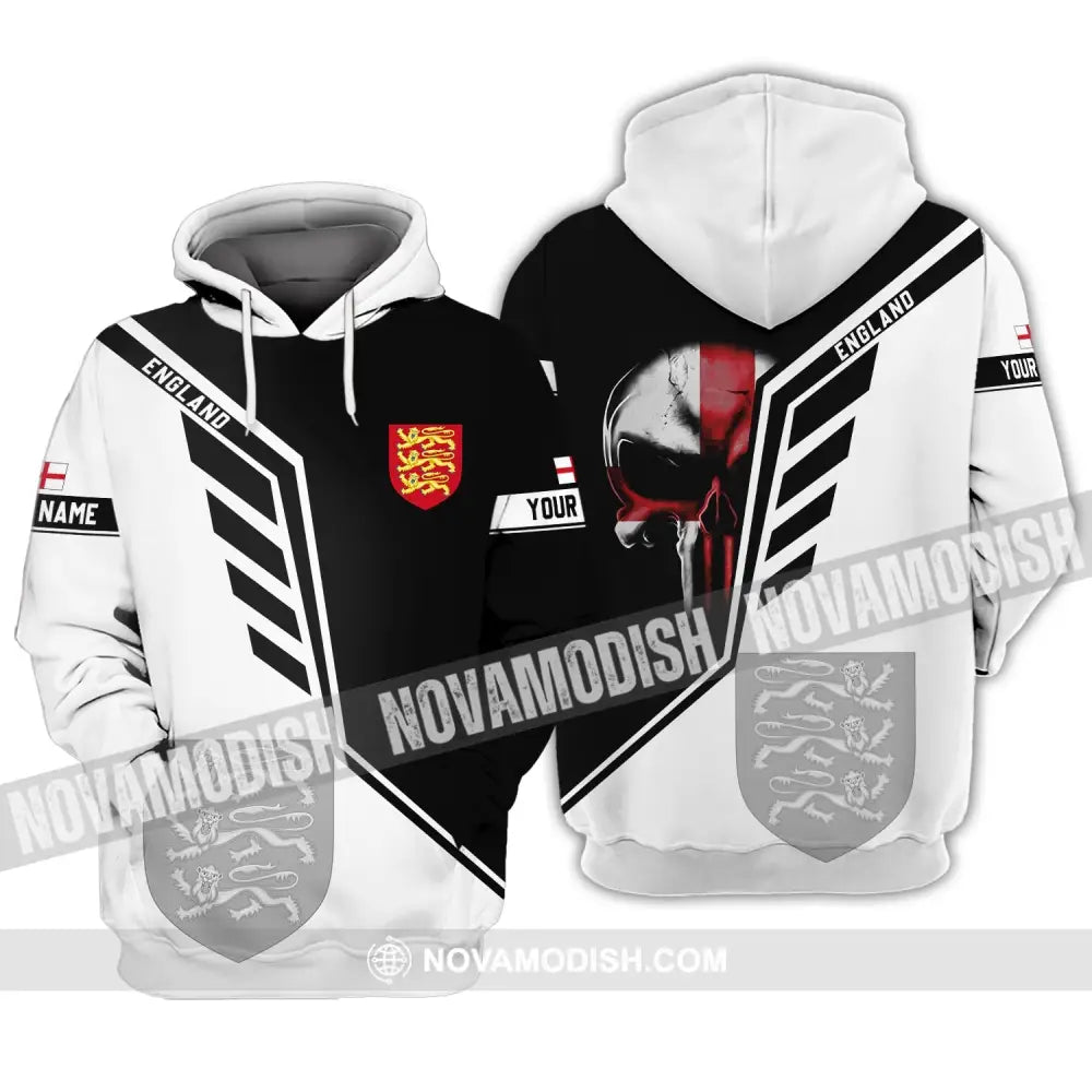 Unisex Shirt - Custom Name 3D Shirt - England Lover Black And White Design Hoodie / S T-shirt