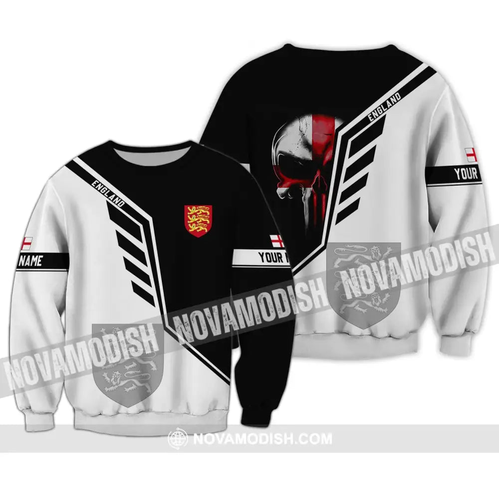 Unisex Shirt - Custom Name 3D Shirt - England Lover Black And White Design Long Sleeve / S T-shirt