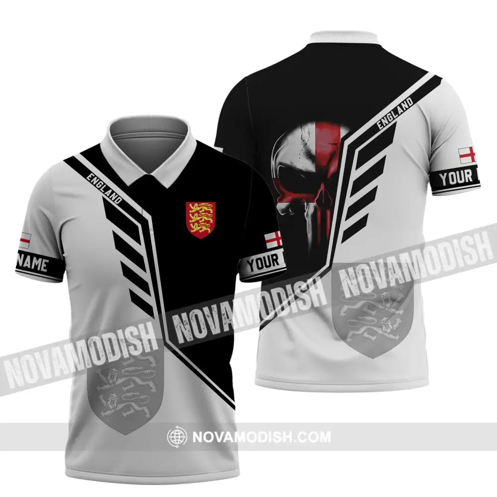 Unisex Shirt - Custom Name 3D Shirt - England Lover Black And White Design Polo Shirt / S T-shirt