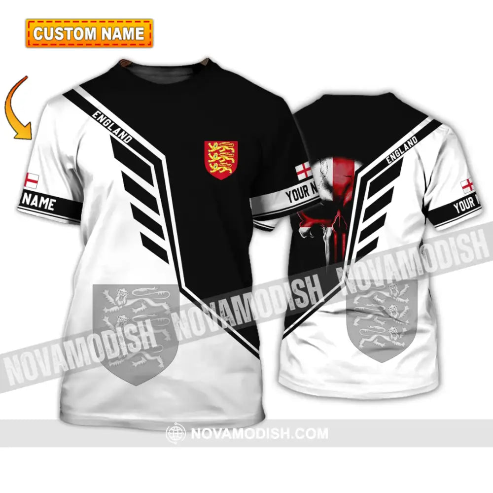 Unisex Shirt - Custom Name 3D Shirt - England Lover Black And White Design T-shirt