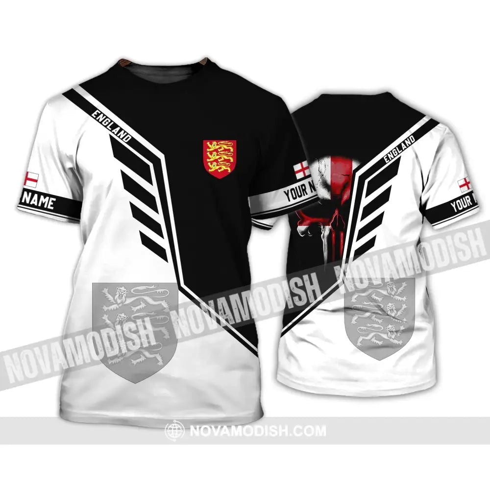 Unisex Shirt - Custom Name 3D Shirt - England Lover Black And White Design T-Shirt / S T-shirt