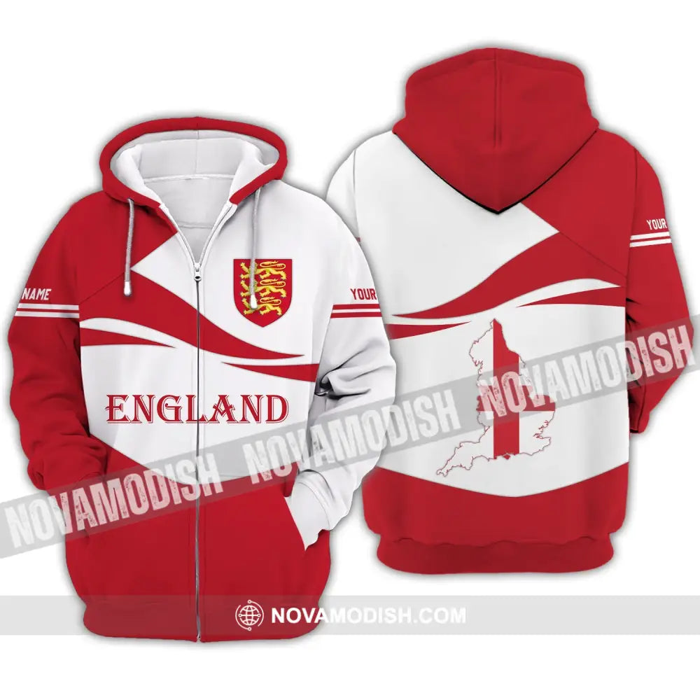 Unisex Shirt - Custom Name 3D Shirt - England Map England Lover Zipper Hoodie / S T-shirt