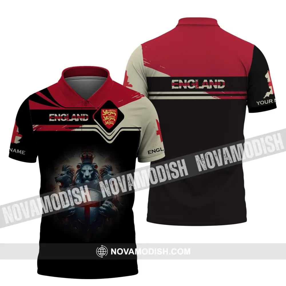 Unisex Shirt - Custom Name 3D Shirt - England National Football Team Icon And Map Shirt Polo Shirt / S T-shirt