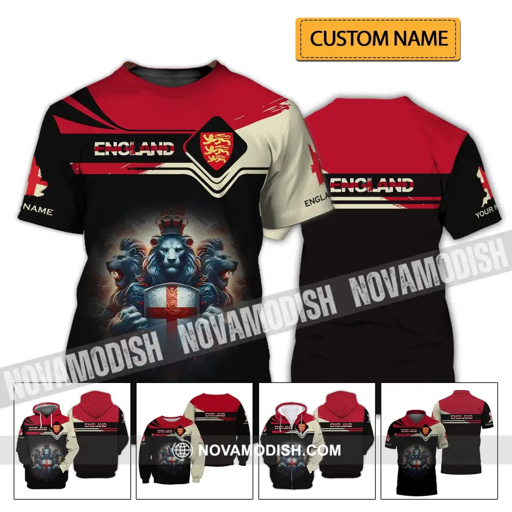 Unisex Shirt - Custom Name 3D Shirt - England National Football Team Icon And Map Shirt T-shirt