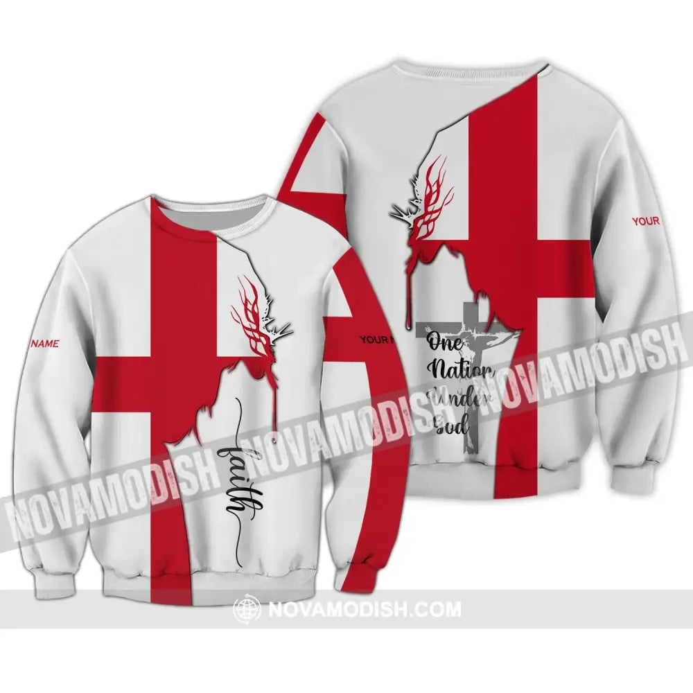 Unisex Shirt - Custom Name 3D Shirt - England One Nation Under God Long Sleeve / S T-shirt