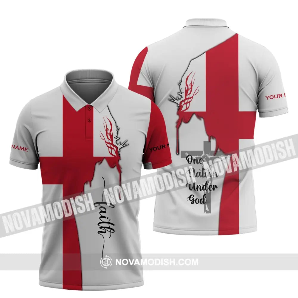 Unisex Shirt - Custom Name 3D Shirt - England One Nation Under God Polo Shirt / S T-shirt