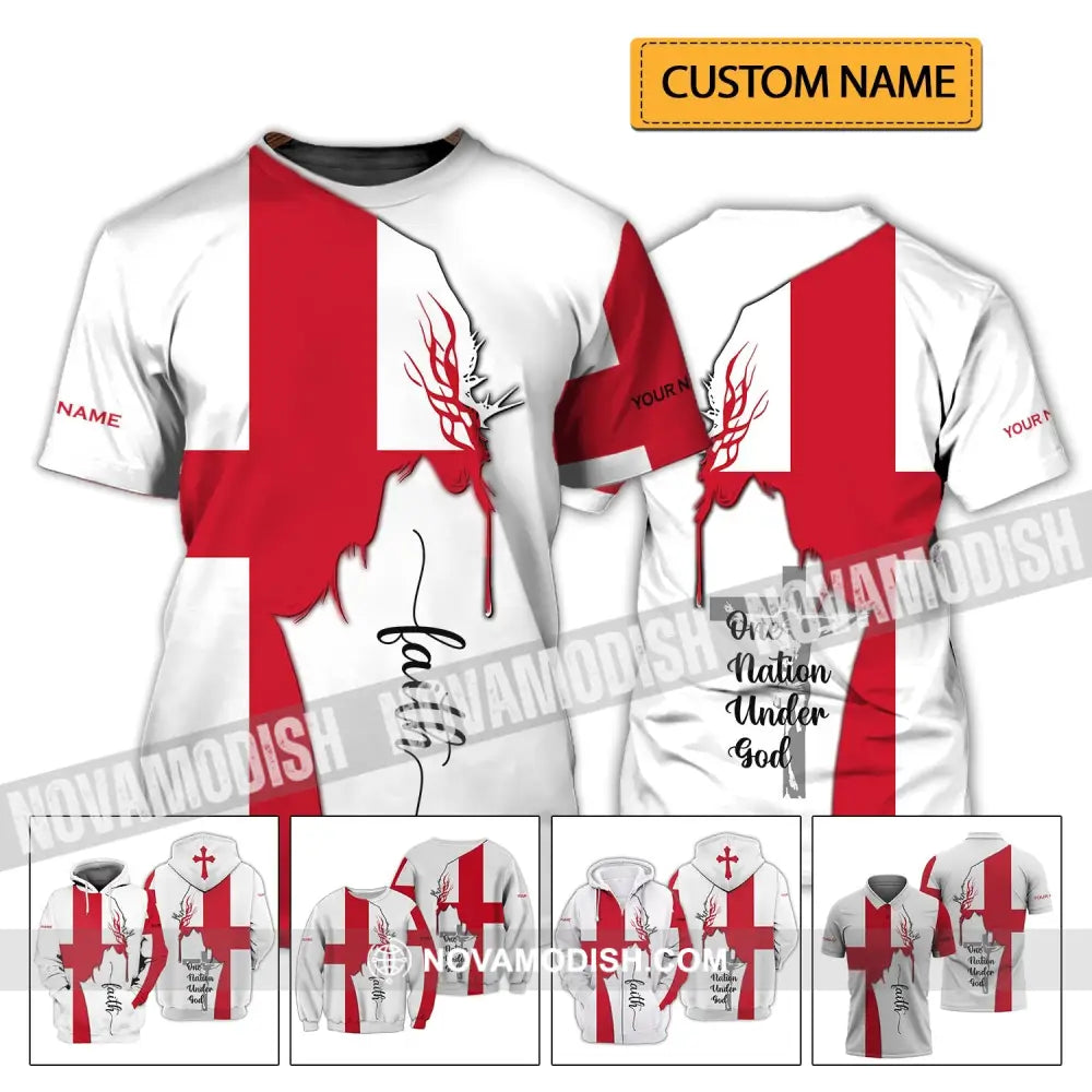 Unisex Shirt - Custom Name 3D Shirt - England One Nation Under God T-shirt