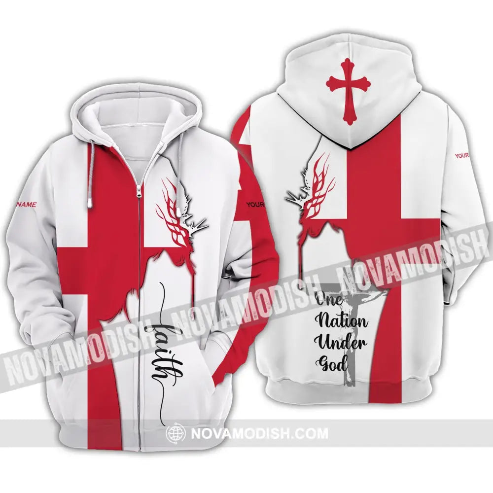 Unisex Shirt - Custom Name 3D Shirt - England One Nation Under God Zipper Hoodie / S T-shirt