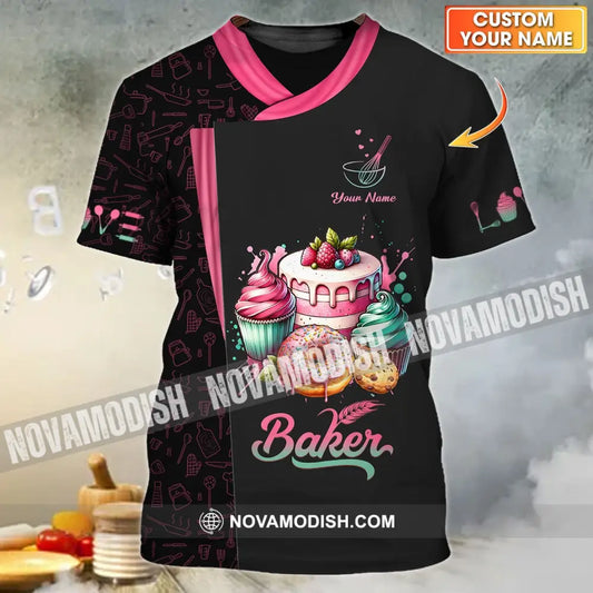 Unisex Shirt - Custom Name 3D Shirt For Baker Making Cream Cake T-shirt